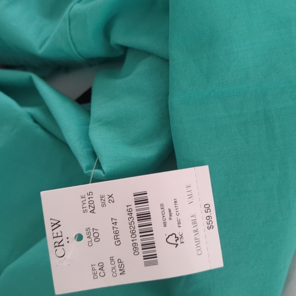 J Crew ruffle eyelet short sleeve top Green Sea foam green 2XL New w tags Sz  20 - Picture 4 of 16